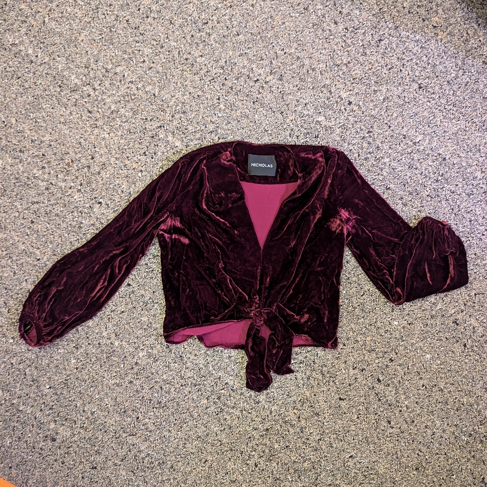 Nicholas Velvet Burgundy Top with Tie